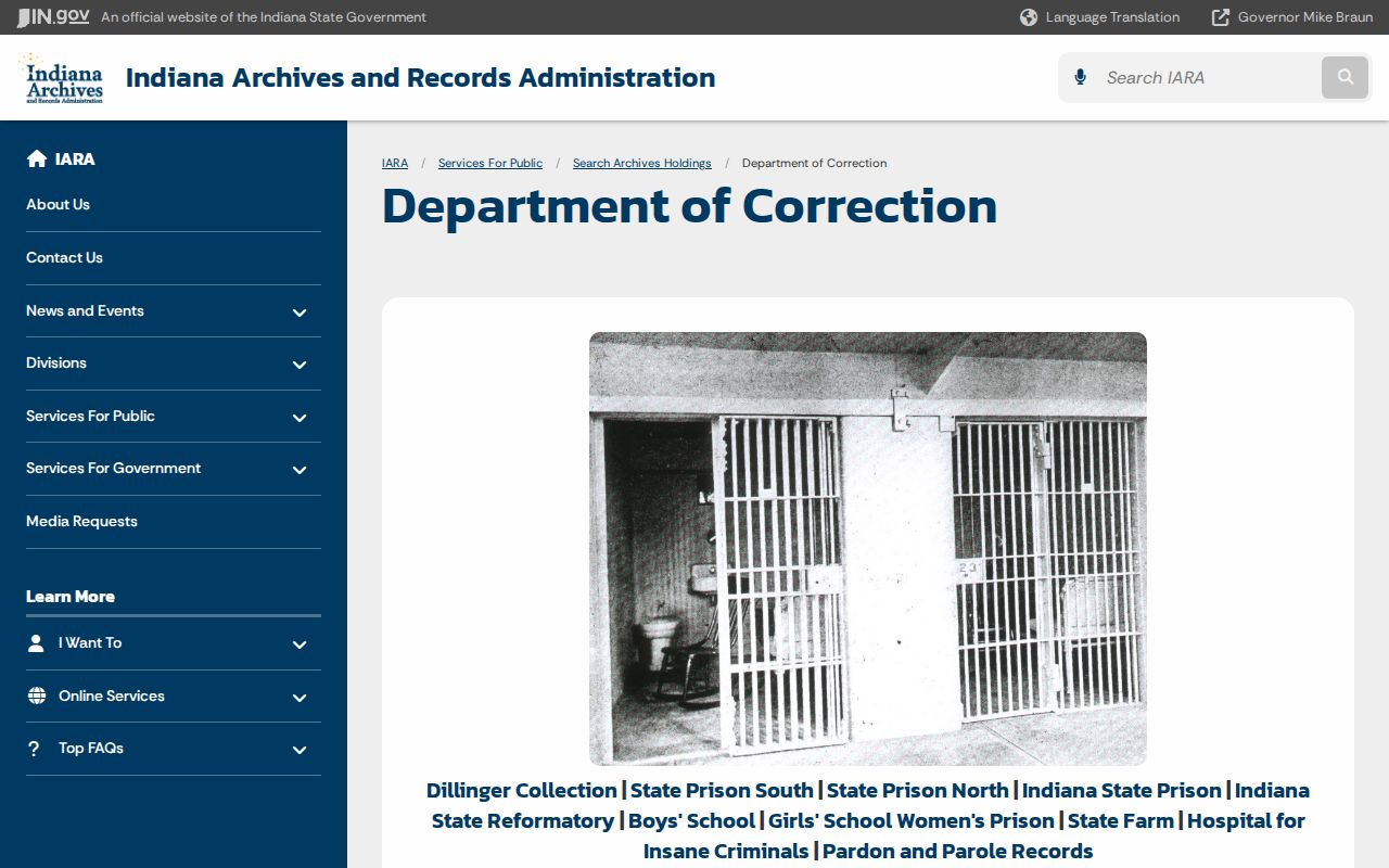 Indiana IARA Department of Correction archive records for historical Rush County research