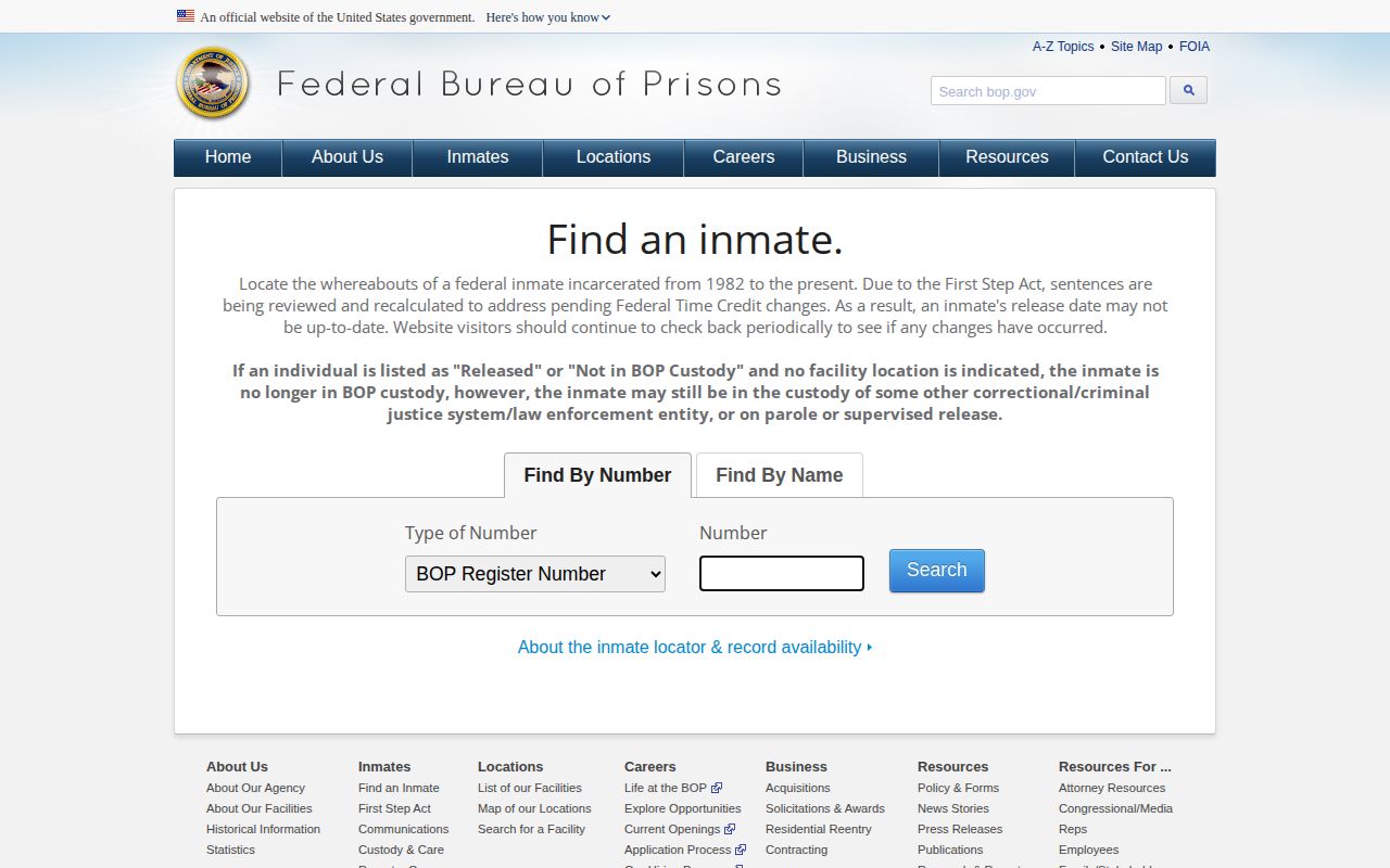 Official federal BOP inmate locator for custody records connected to Rush County
